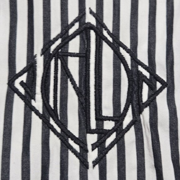 Lauren Ralph Lauren Black & White Striped Long Sleeve Cotton Button-Up Shirt Wit - Picture 6 of 16